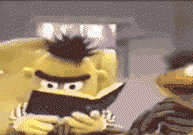 berts reaction face while reading sesame street