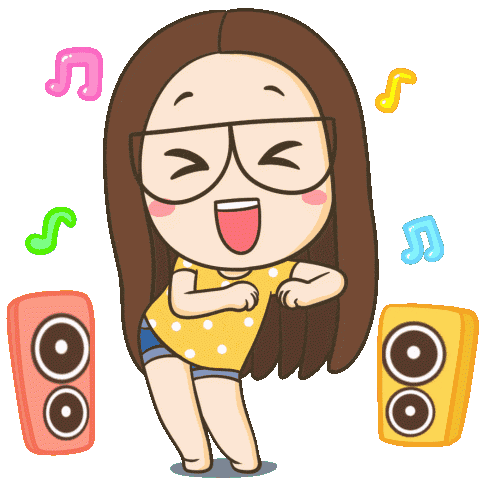 girl with glasses dancing with speakers sticker 34