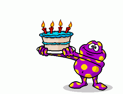 purple frog eating cake happy birthday