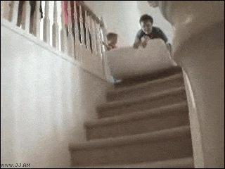 Kids Stair Sledding Fail Gif